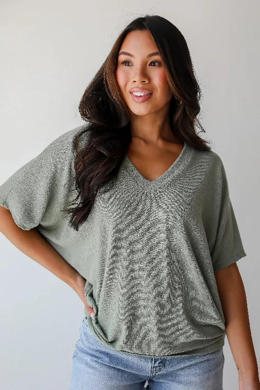 Chic Women's Clothing for Date Nights Lauren Olive Lightweight Knit Top