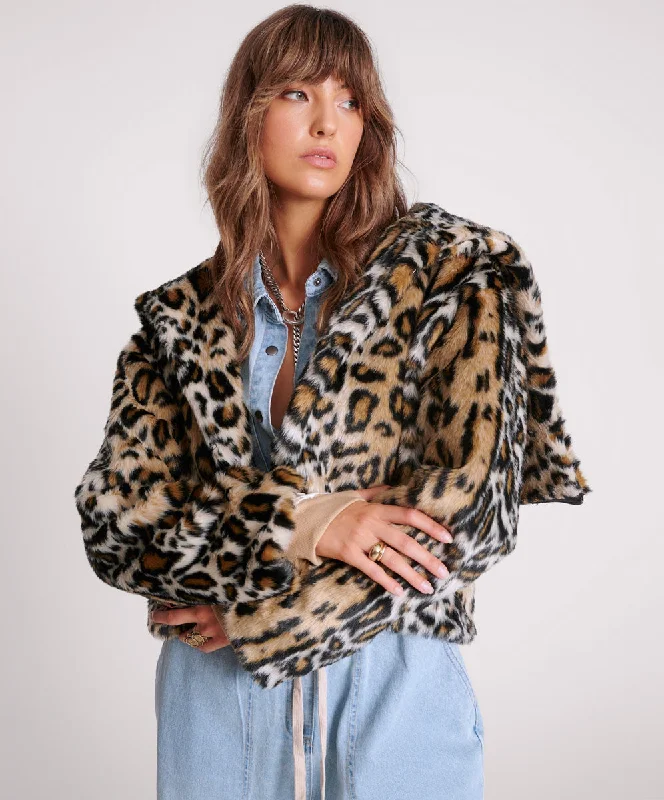 Stylish Women's Garments For Holidays Faux Fur Leopard Split Hood Jacket - Animal