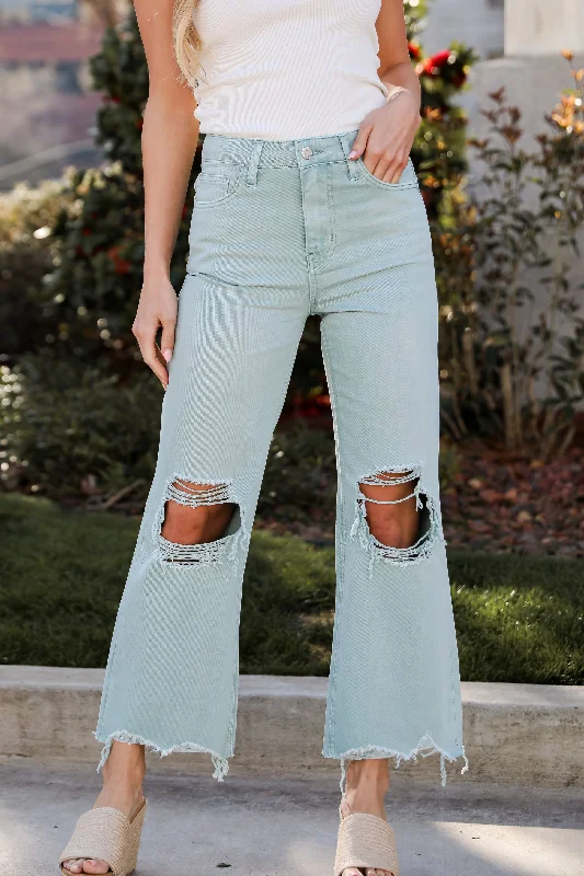 Affordable Fashion for Women FINAL SALE - Becca Light Blue Distressed Flare Jeans