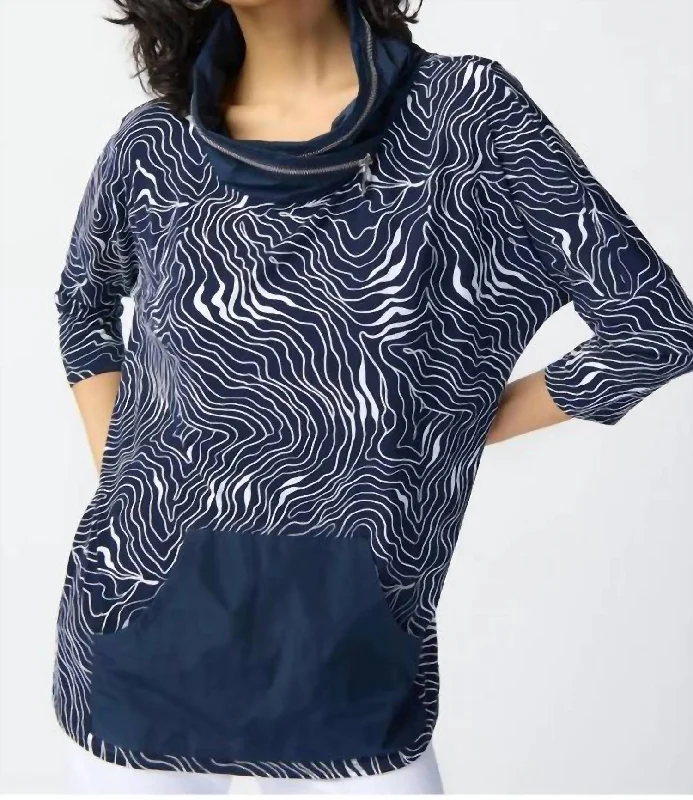 Casual Chic Abstract Puff Print Tunic Top In Midnight Blue