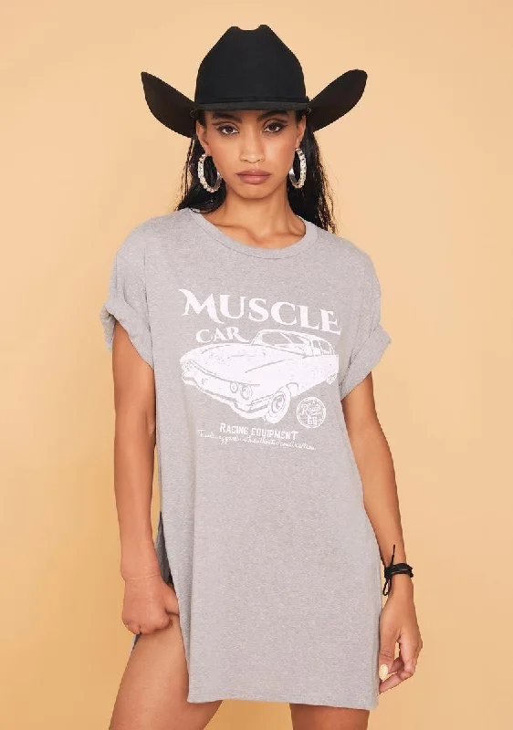 Women's Elegant Evening Attire Muscle Car Rider Graphic Tee