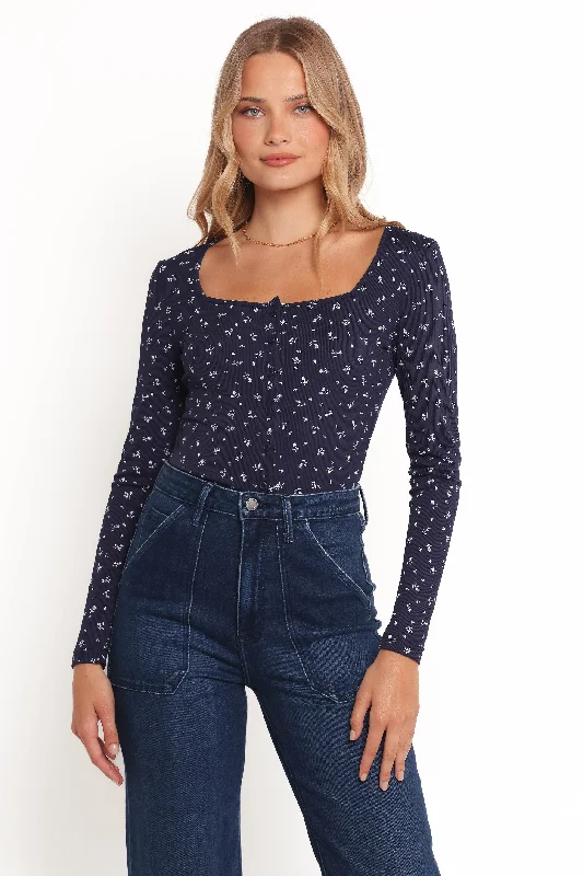 Women's Clothing Outfit Set Keanu Long Sleeve Top - Navy Ditsy