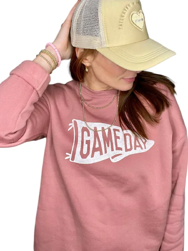 Premium Style Game Day Pennant Sweatshirt In Pink