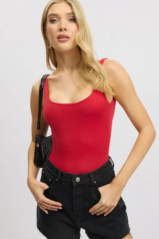 Online Shopping Boutiques Red Bodysuit Sleeveless Scoop Neck