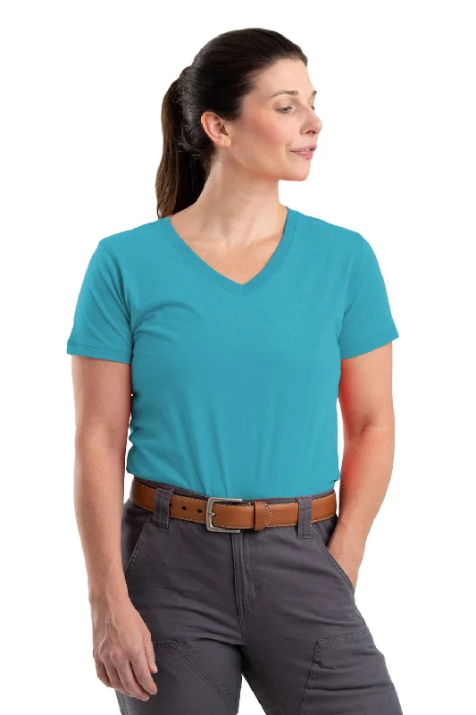 Sophisticated Women's Fashion Berne Scuba Blue Cotton Blend Womens Performance V-Neck Tee S/S