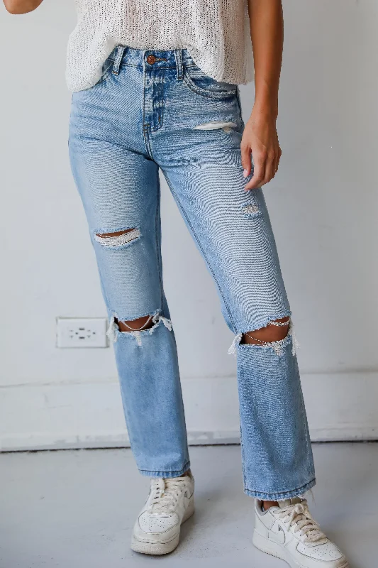 Sale On Clothing Eliza Medium Wash High-Rise Straight Leg Distressed Jeans