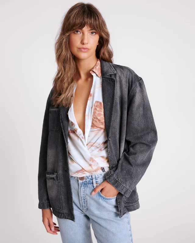 Vintage-Inspired Garments Denim Boyfriend Blazer - Worn Black