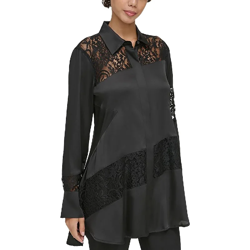 Plus-Size Women's Garments Womens Lace Trim Long Tunic Top