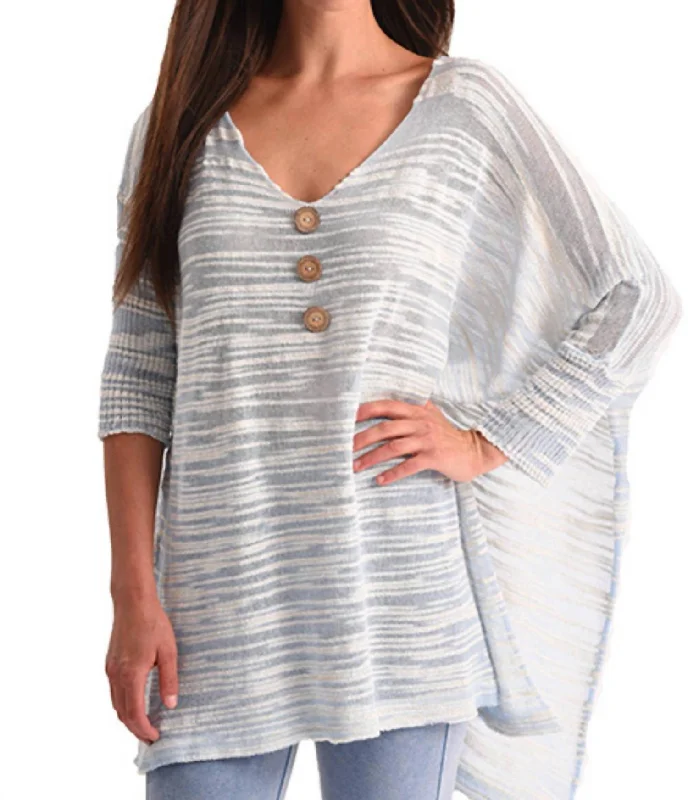 Contemporary Women's Clothing V-Neck 3/4 Sleeve Tunic In Sky Blue