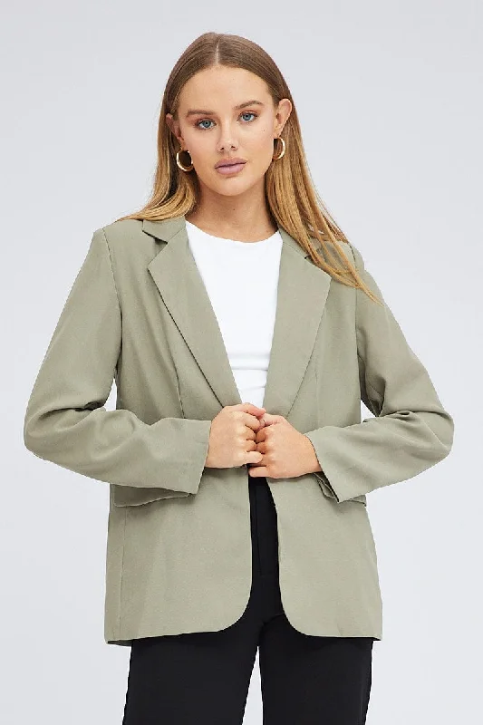 Unique Women's Fashion Pieces Green Blazer Long Sleeve