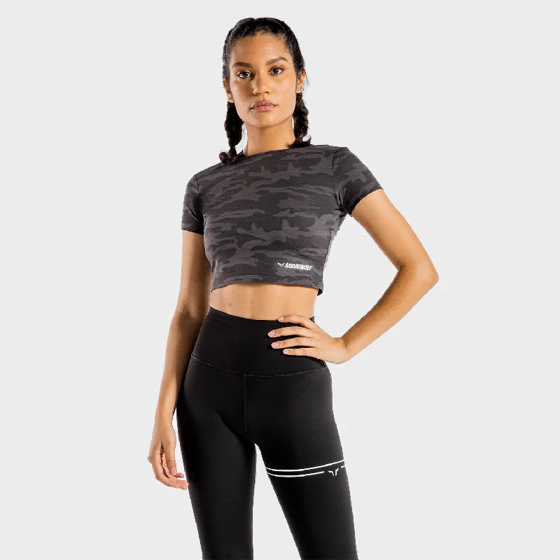 Trendy Online Boutiques Warrior Crop Tee - Half Sleeves - Camo