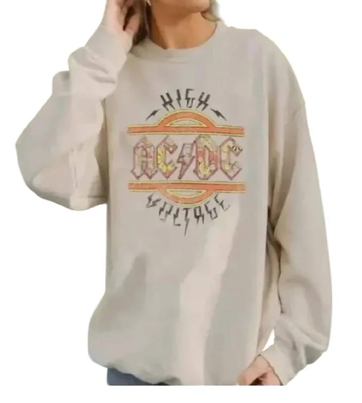 Trendy Women's Wear Ac/dc High Voltage Sweatshirt In Sand