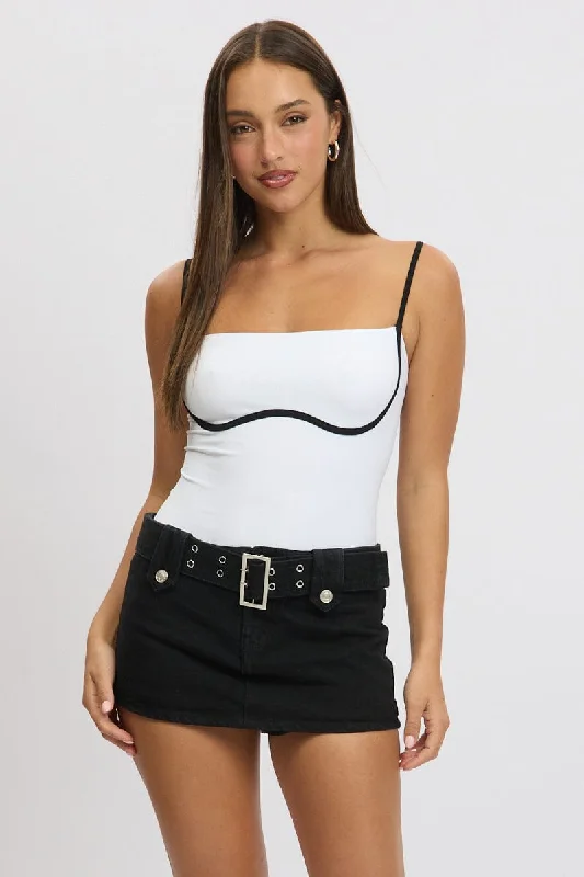 Women Wear Brands White Bodysuit Sleeveless Contrast Detail Seamless