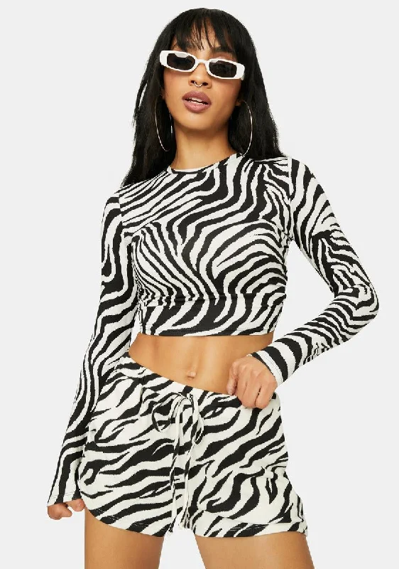 Workwear Fashion for Women Wild Nerves Zebra Print Crop Top