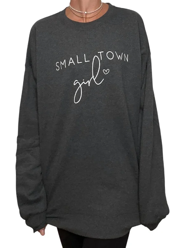 High End Fashion Small Town Girl Sweatshirt In Dark Heather Grey