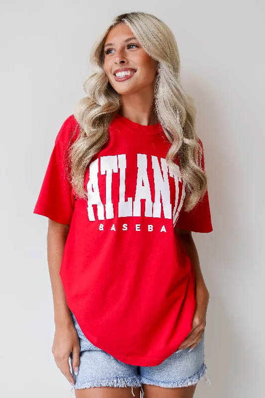 Women's Chic Apparel Red Atlanta Baseball Block Letter Tee