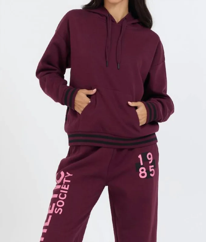 Chic Women's Garments Rose Printed Heavy Hoodie In Cabernet