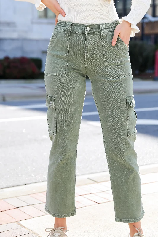 Women's Trendy Outfit FINAL SALE - Dixie Army Green Utility Cargo Jeans