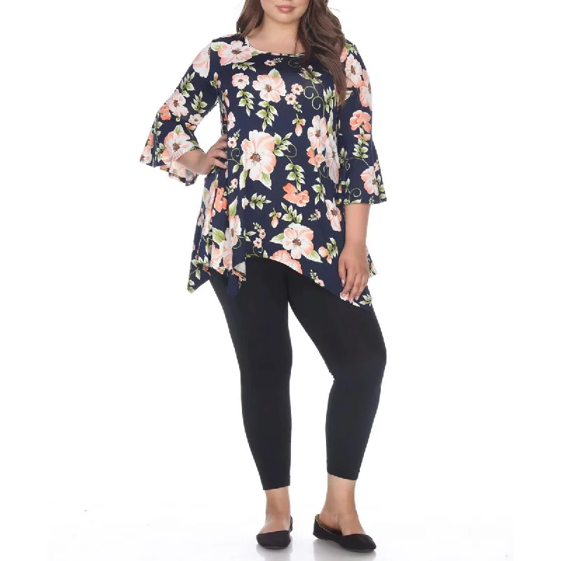 Women's High-Fashion Outfit Plus Womens Floral Bell Sleeve Tunic Top