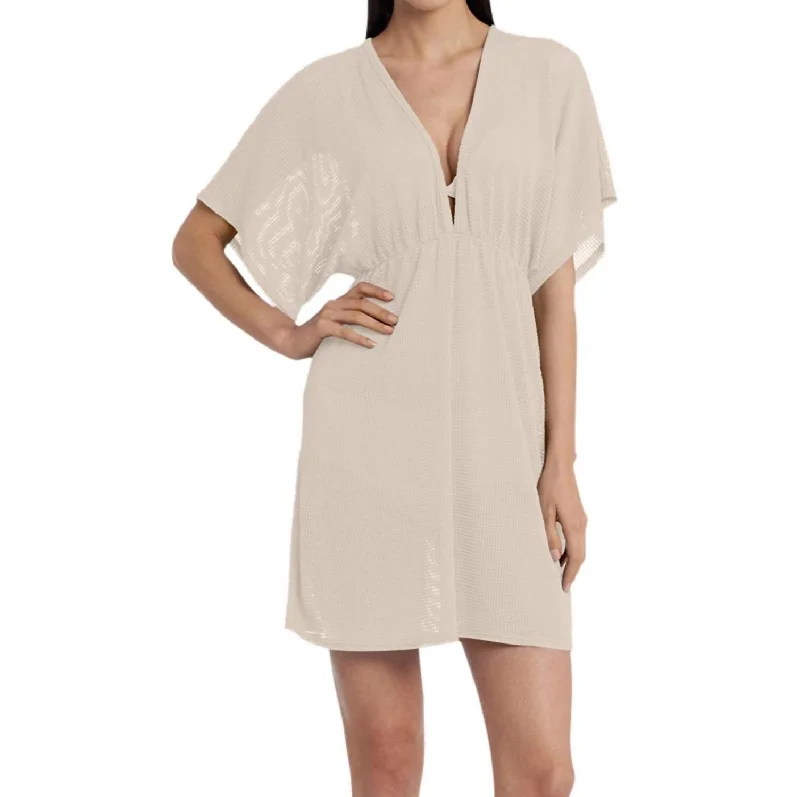 VIP Member Discount Gofret Dolman Sleeve V-Neck Tunic In Jor Beige