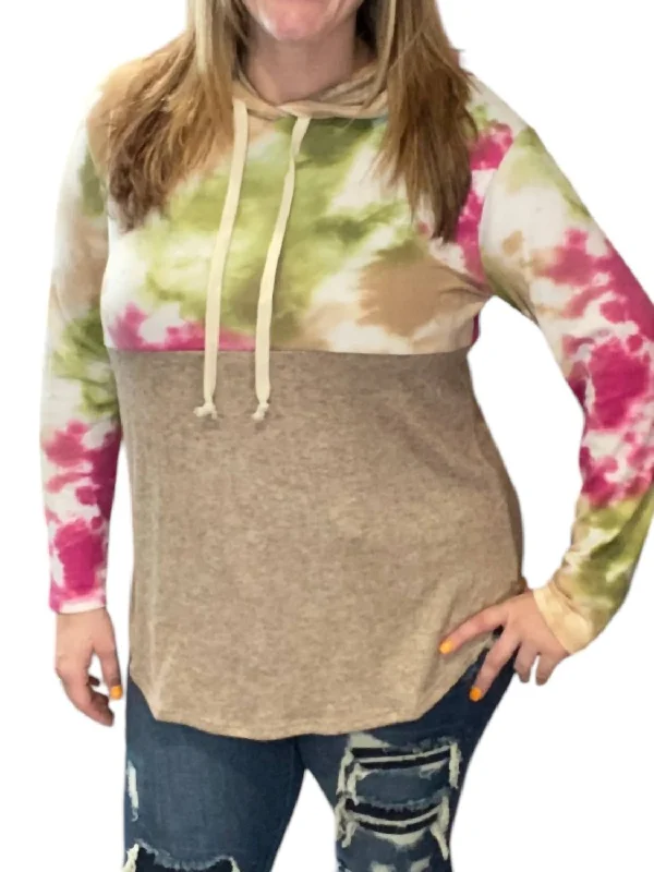 Classic Women's Apparel Tie Dye Hoodie In Mocha