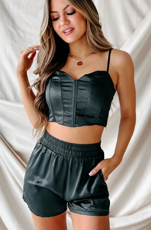 Sophisticated Outfits Style And Profile Satin Corset Crop Top (Black)