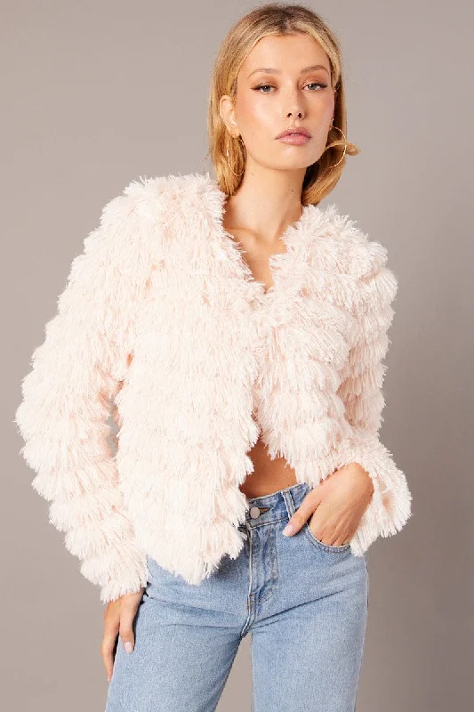 Fashion-forward Women's Wear Pink Shag Faux Fur Jacket