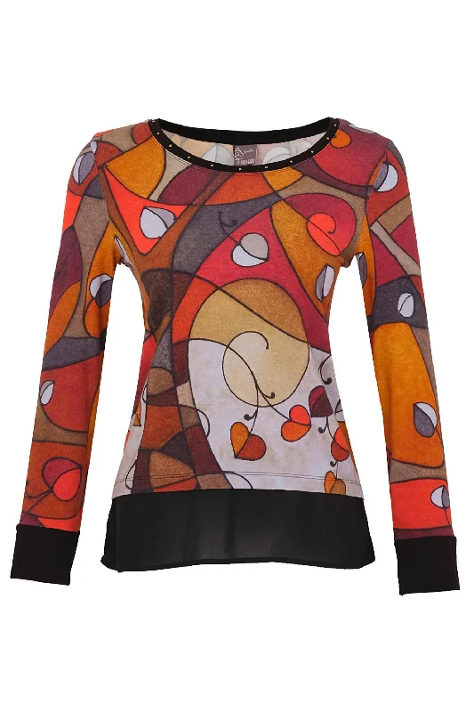 Casual Women's Clothing Online Simply Art Heart Leaves Tunic Top In Multi Color