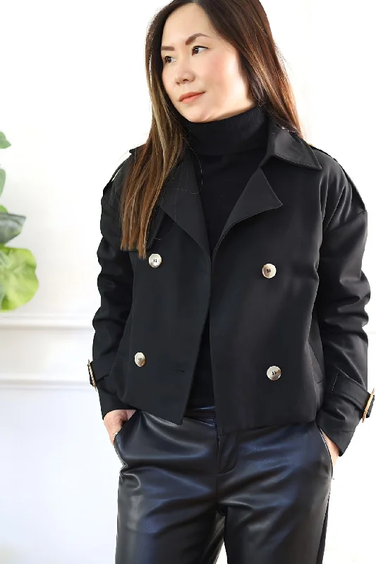 Women's Clothes Petite Utility Cropped Jacket (Black)