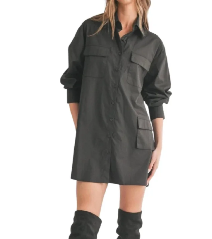 Women's Resort Attire Button Down Tunic Shirt In Charcoal