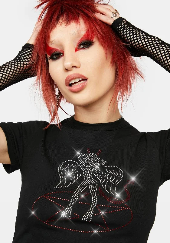 Casual Attire For Women Pentagram Babe Rhinestone Graphic Tee