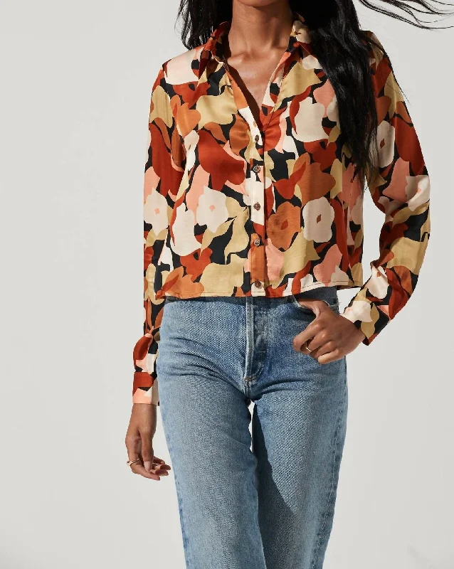 Women's Holiday Attire Yesenia Abstract Print Long Sleeve Top In Black Rust Floral