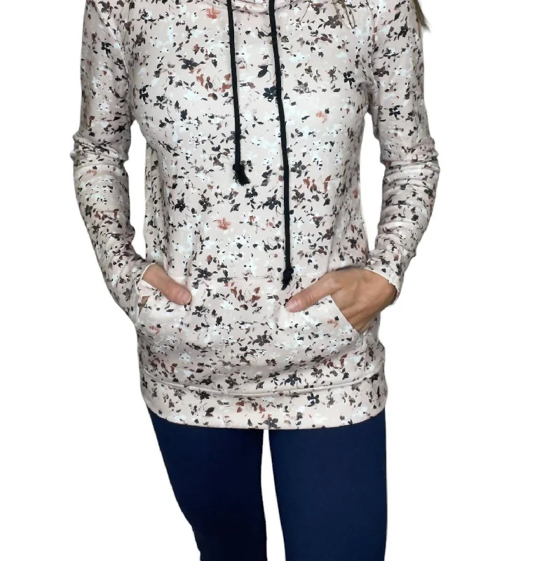 Sophisticated Fashion Soft Funnel Neck Sweatshirt In Tan Micro Floral