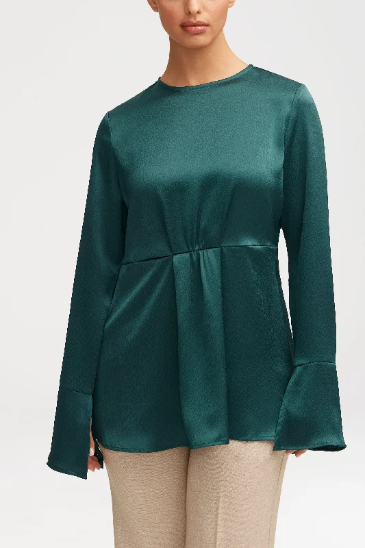 Limited Time Offer Samira Split Sleeve Satin Blouse - Teal