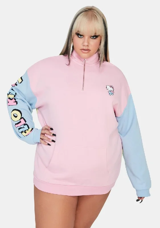 Online Boutiques Affordable Plus Hello Kitty Color Contrast Panel Sweatshirt