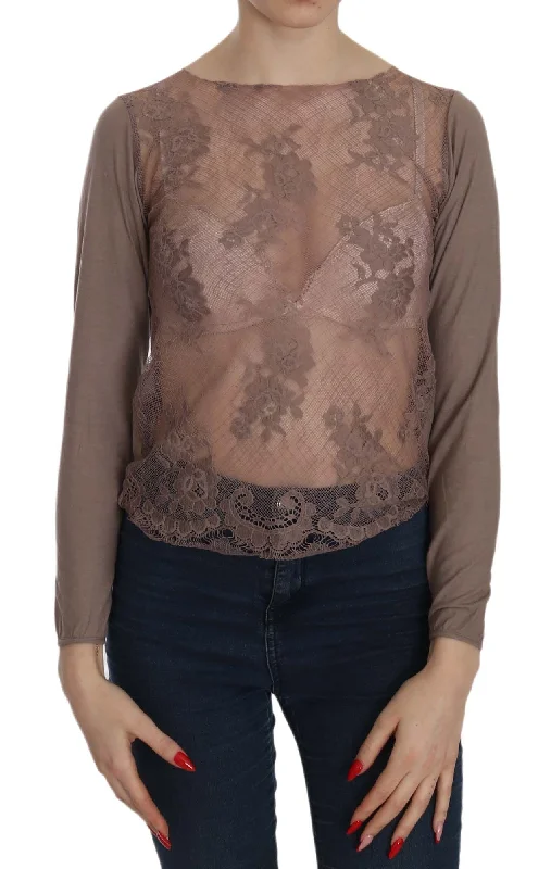 Women's Evening Garments pink MEMORIES  Lace See Through Long Sleeve Women's Top