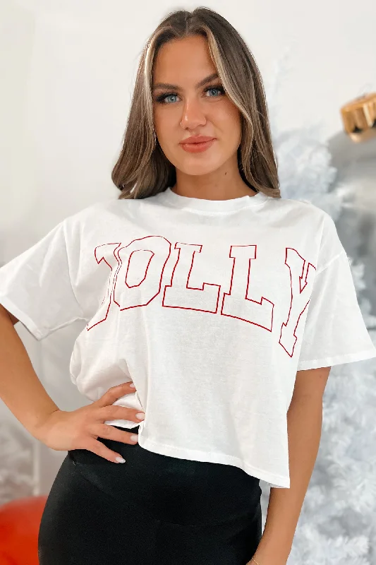 Women's Apparel And Garments Whole Lotta Joy Oversized "Jolly" Graphic Crop Tee (White)