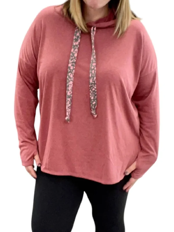 Women's Resort Garments Marsala With Contrast Strings Hoodie In Pink