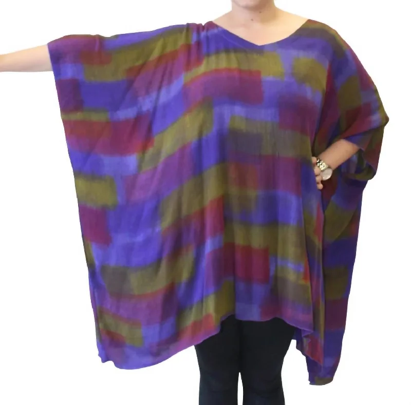 Stylish Loungewear for Women Hand Painted Katie Poncho Tunic In Strata Purple