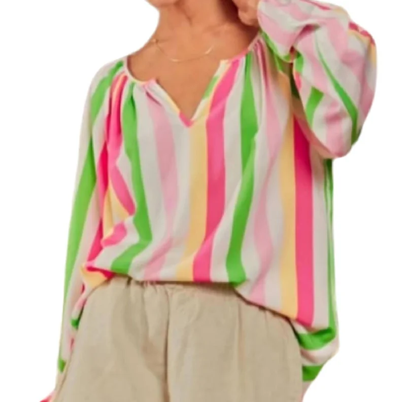 Online Boutiques Clothing Stripe Tunic Blouse In Pink