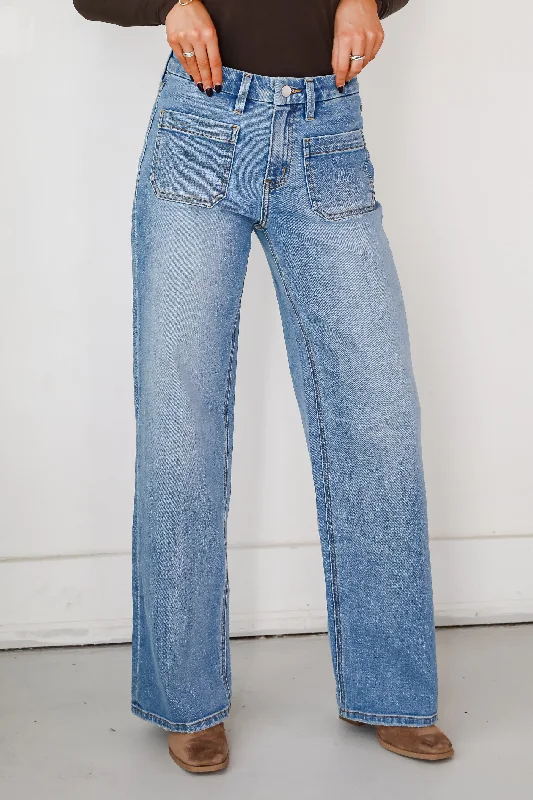 Online Boutiques Eliana Medium Wash High-Rise Wide Leg Jeans