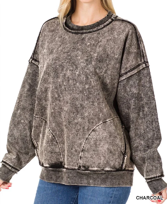 Clothing Sale French Terry Mineral Wash Sweatshirt In Charcoal