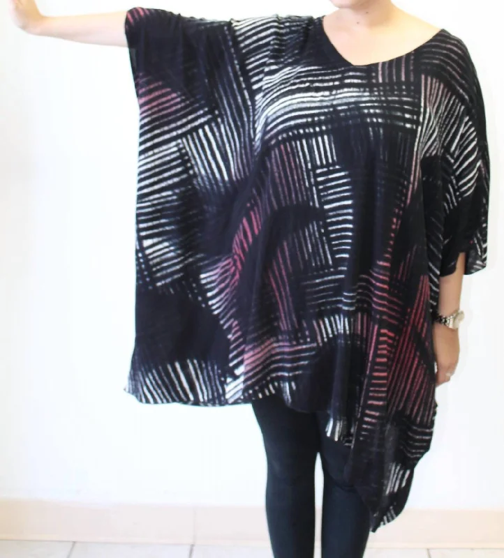 Casual Women's Clothing Hand Painted Katie Poncho Tunic In Crystal Black/crimson