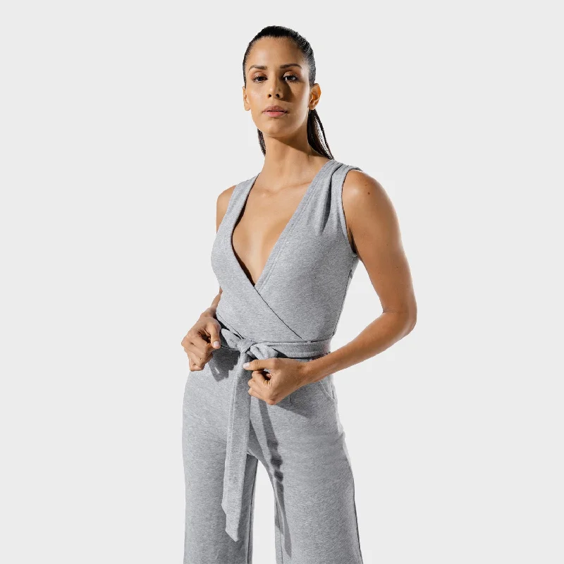 Relaxed Fit Women's Fashion Women's Fitness - Wrap Jumpsuit - Grey Marl