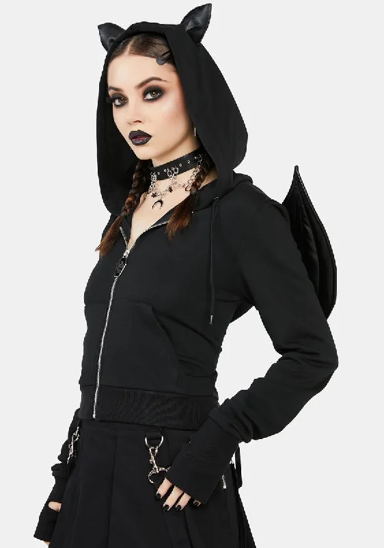 Women's Clothing Online Bat To Black Zip-Up Hoodie