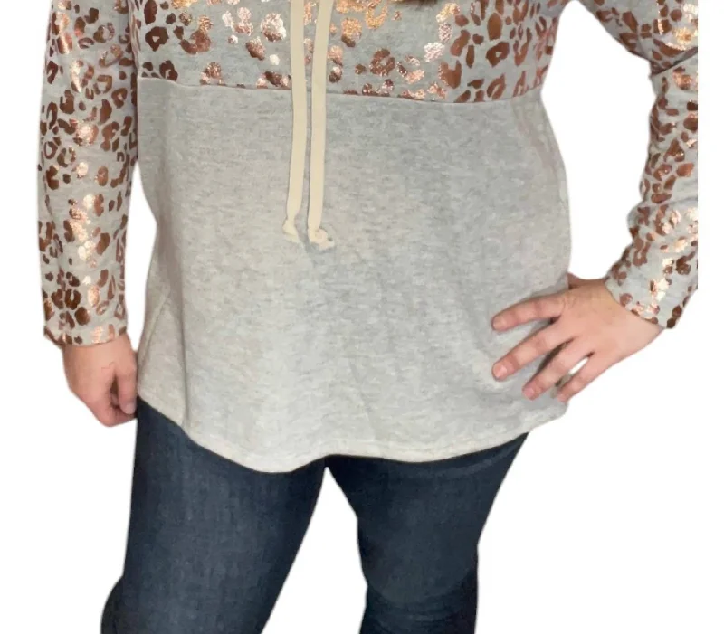 Sustainable Women's Apparel Cheetah Hoodie In Rose Gold/gray