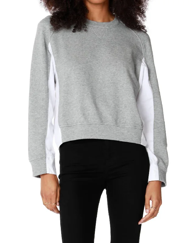 Woman Clothing Crewneck Sweatshirt W/ Poplin Insets In Heather Grey/ White