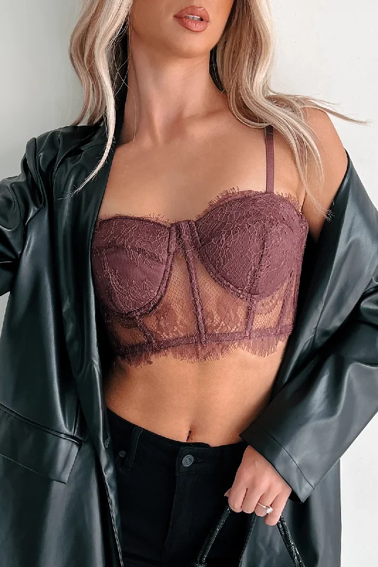 Affordable Fashion for Women Strong Chemistry Lace Bralette Top (Eggplant)