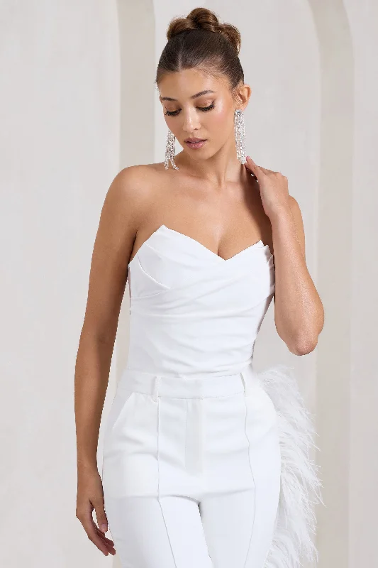 Trendy Street Style Clothing Coupled Up | White Corset Strapless Bodysuit