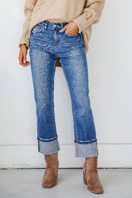 Limited Time Offer Daphne Medium Wash High-Rise Cuffed Straight Jeans